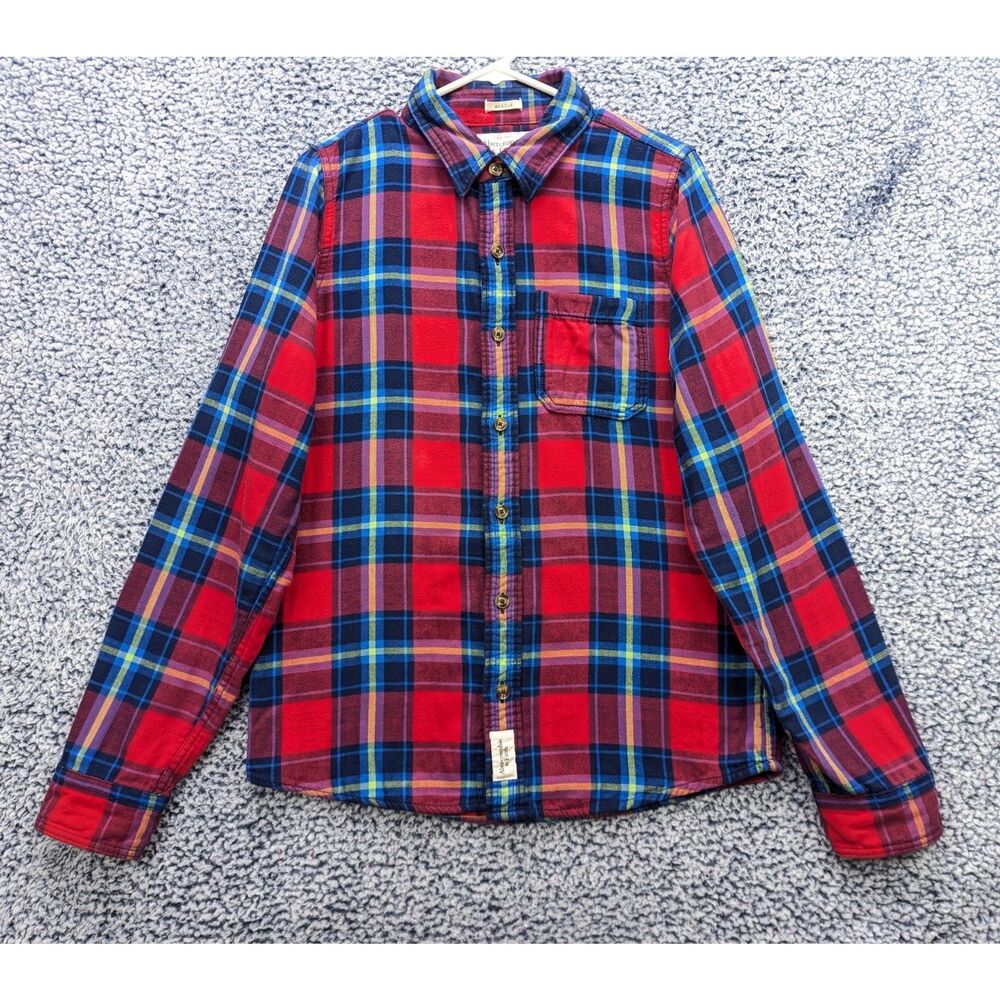 Y2K Abercrombie & Fitch Flannel Muscle Shirt Mens L Preppy Long Sleeve Plaid Red